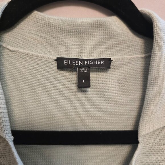 EILEEN FISHER SEAFOAM GREEN BLAZER CARDIGAN VNECK SILK COTTON BLEND TWO BUTTON - Picture 2 of 8